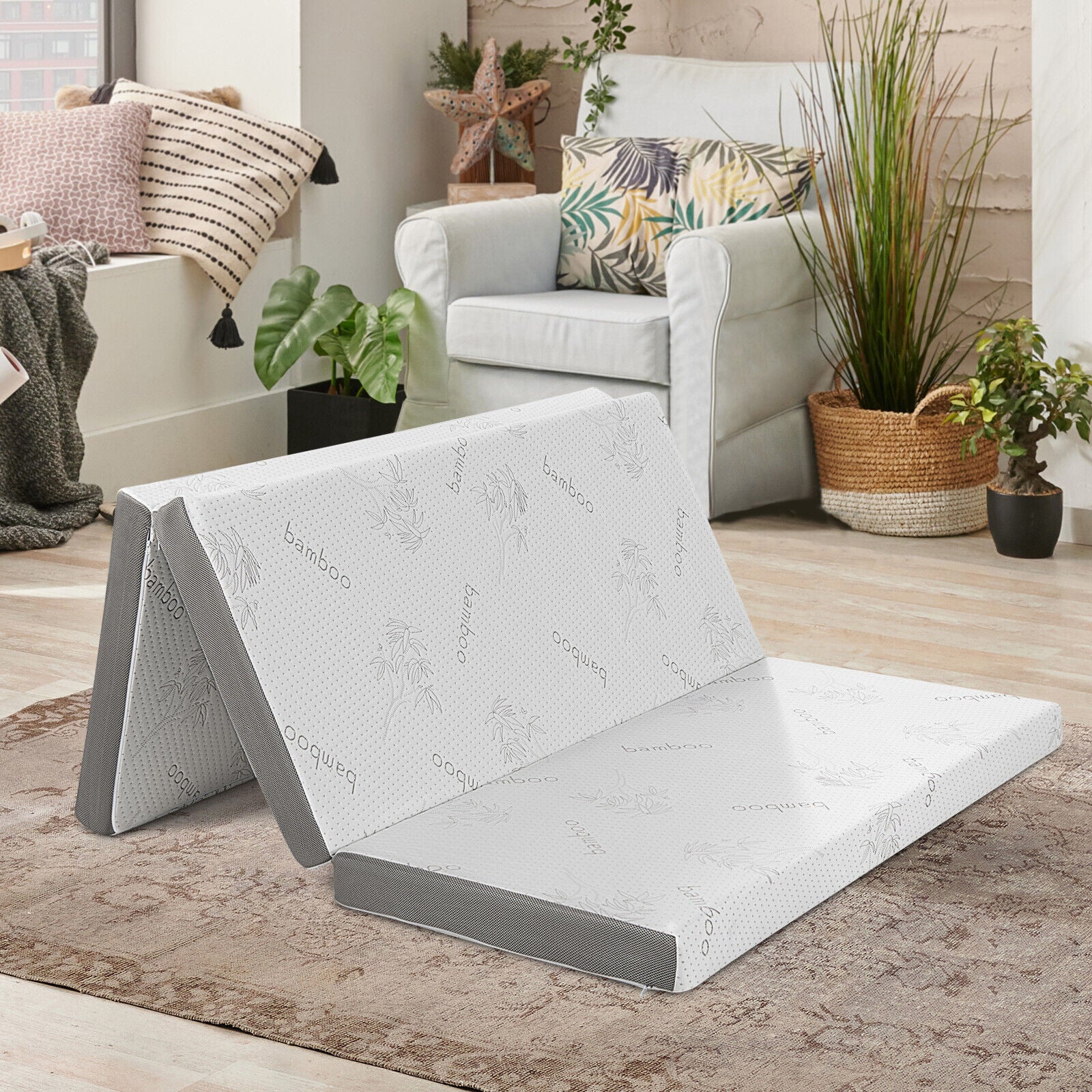 4 Inch Tri-fold Cool Gel Memory Foam Mattress-Queen Size 
