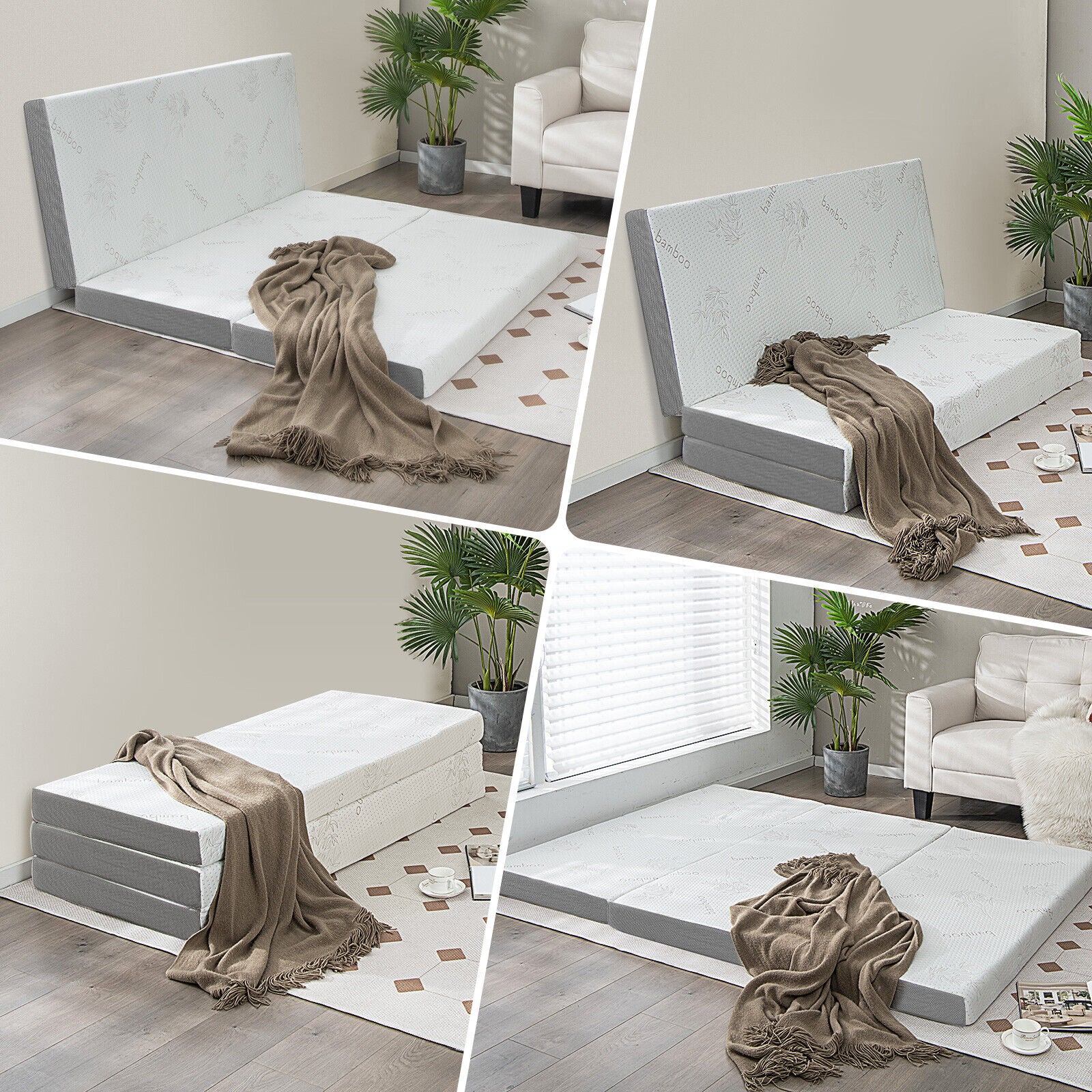 4 Inch Tri-fold Cool Gel Memory Foam Mattress-Queen Size 