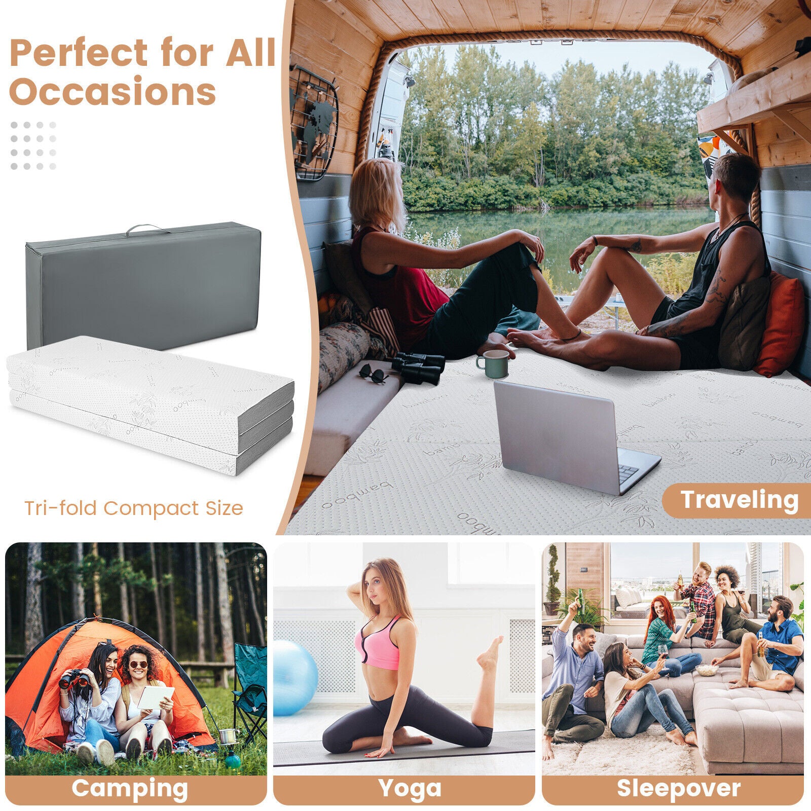 4 Inch Tri-fold Cool Gel Memory Foam Mattress-Queen Size 