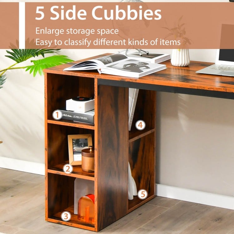 Computer Desk with 5 Side Shelves and Metal Frame-Rustic Brown