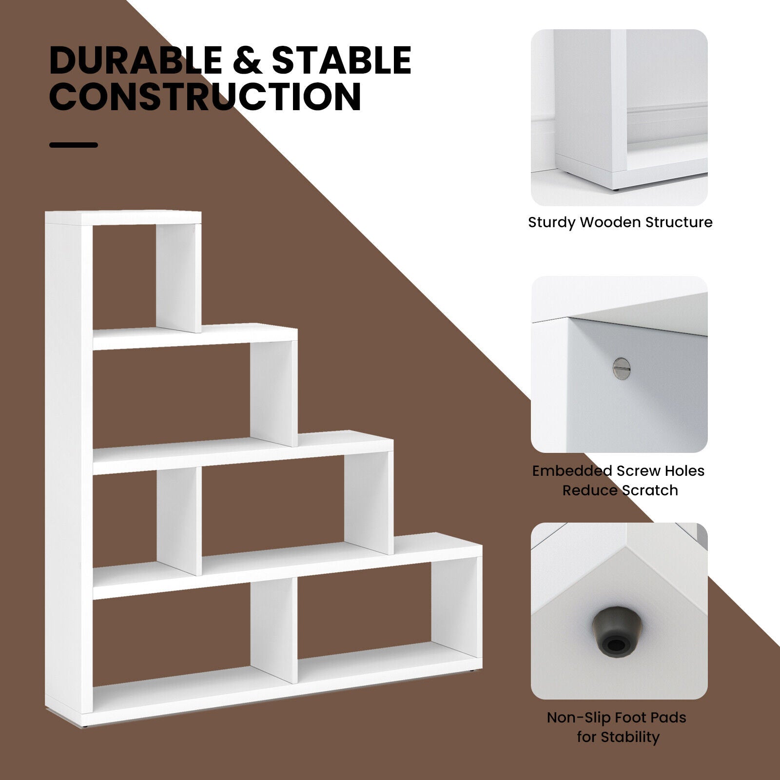 6 Cubes Ladder Shelf Corner Bookshelf Storage Bookcase-White