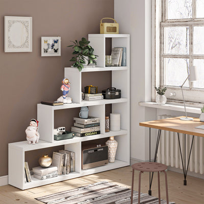 6 Cubes Ladder Shelf Corner Bookshelf Storage Bookcase-White 