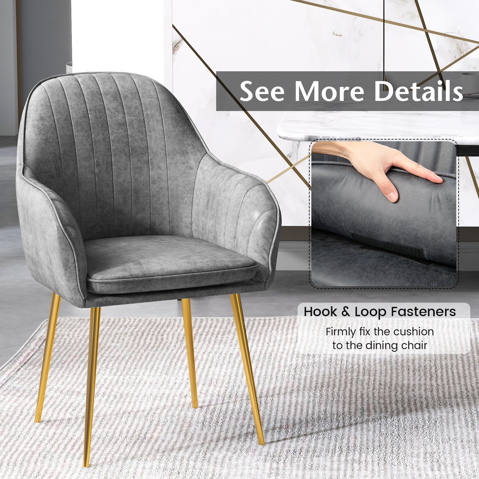 Accent Upholstered Arm Chair with Steel Gold Legs-Gray