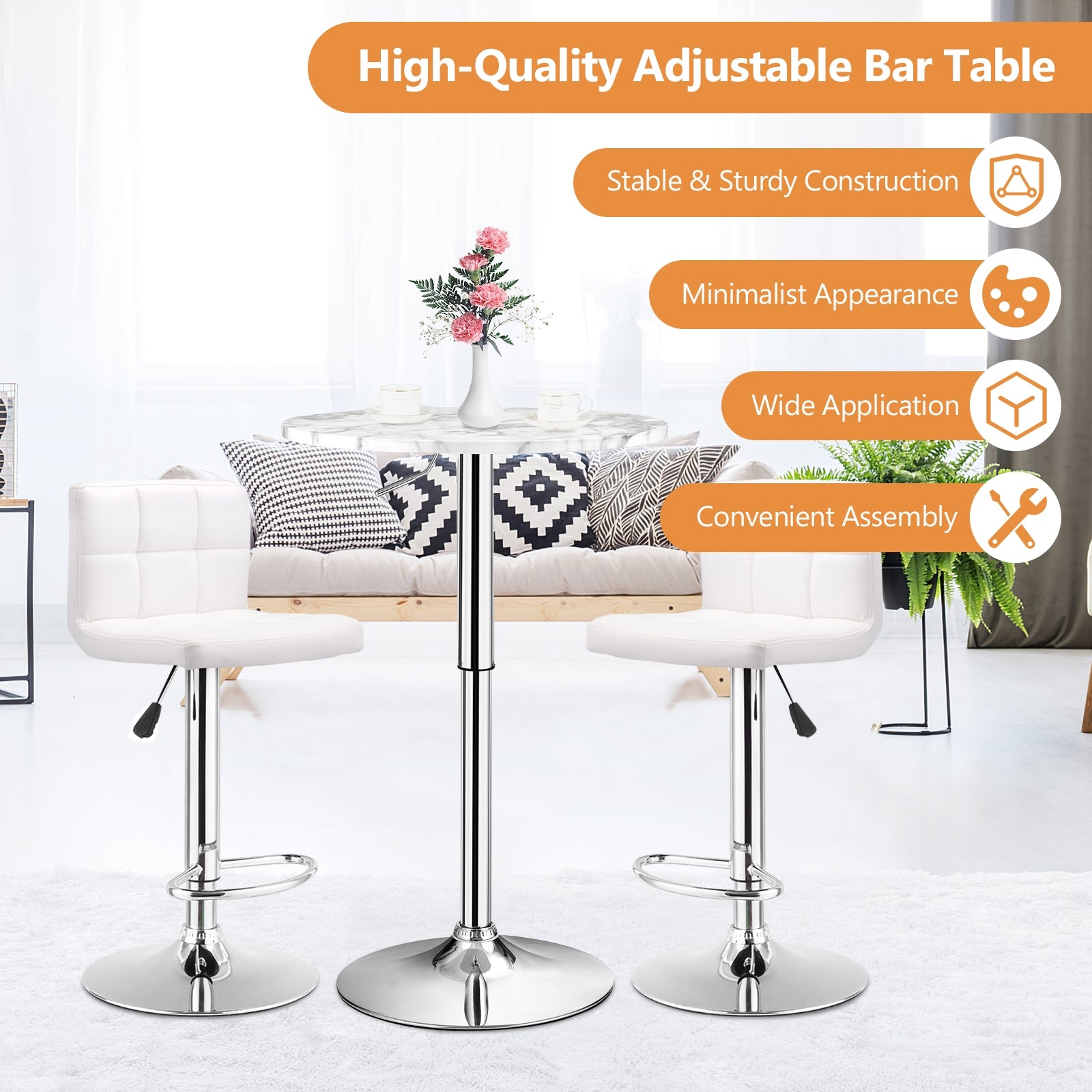 Round Height Adjustable Bistro Bar Table White