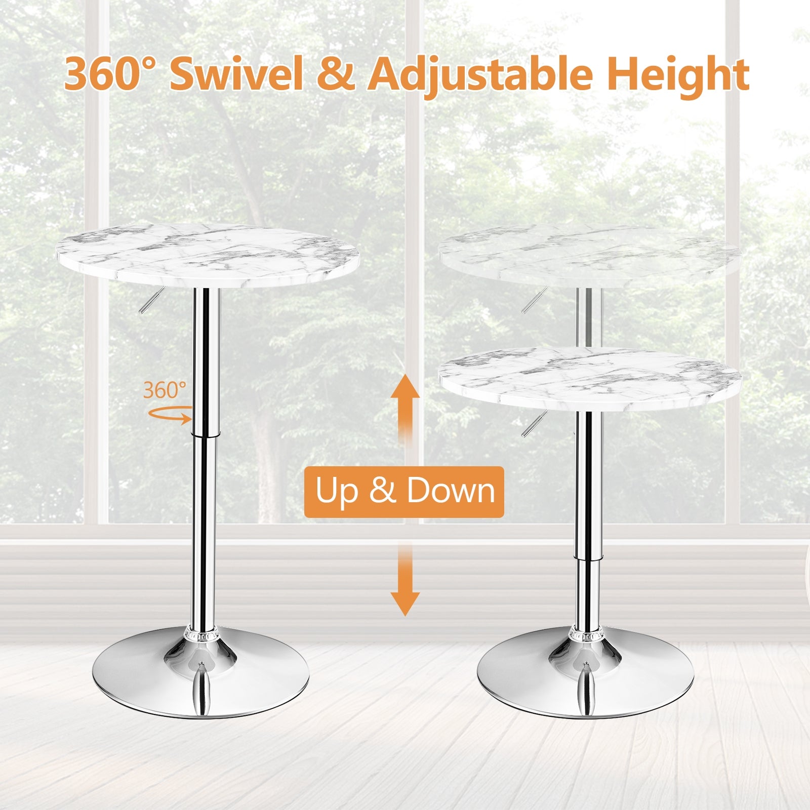 Round Height Adjustable Bistro Bar Table White