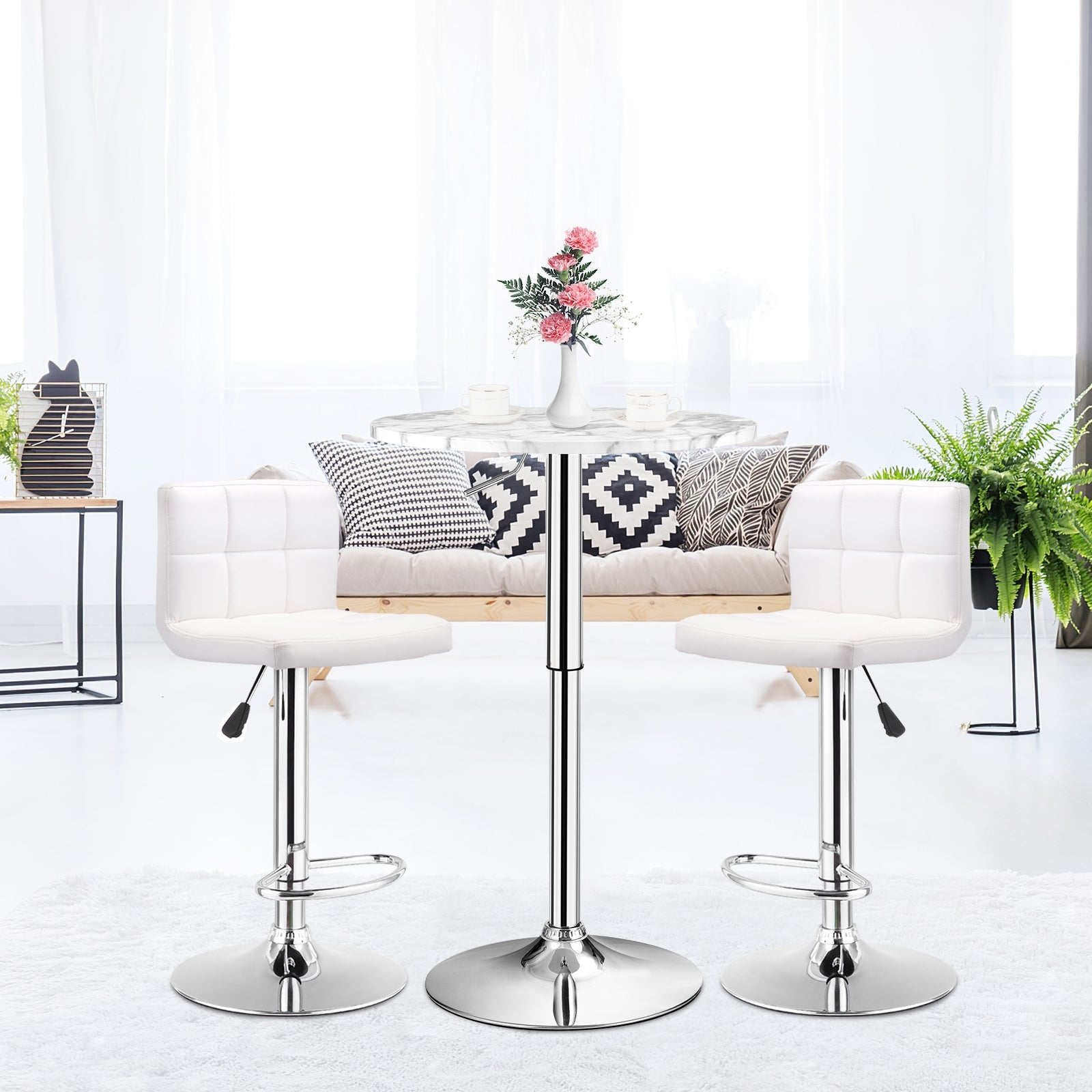 Round Height Adjustable Bistro Bar Table White