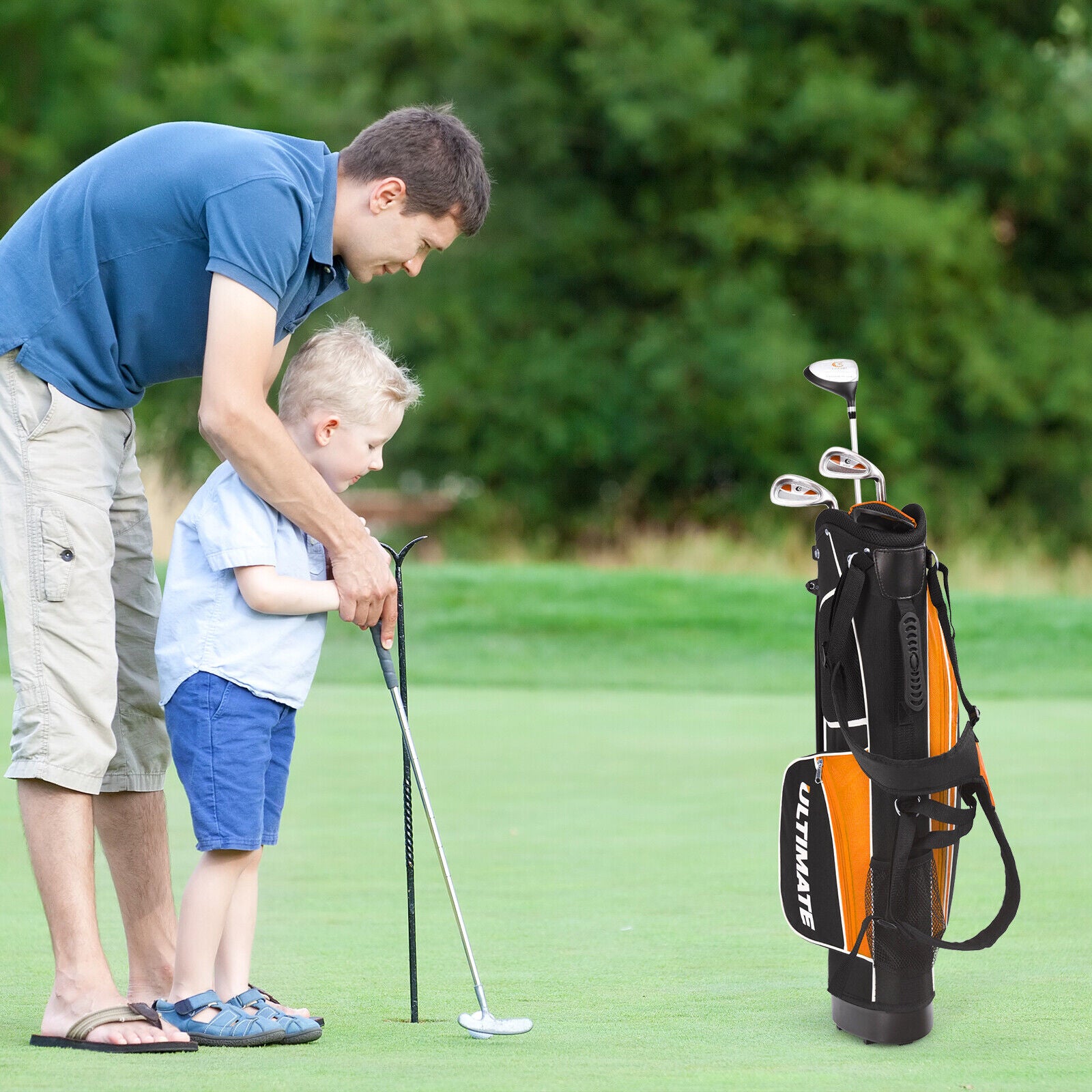 Set of 5 Ultimate 31 Inch Portable Junior Complete Golf Club Set for Kids Age 8+ -Orange