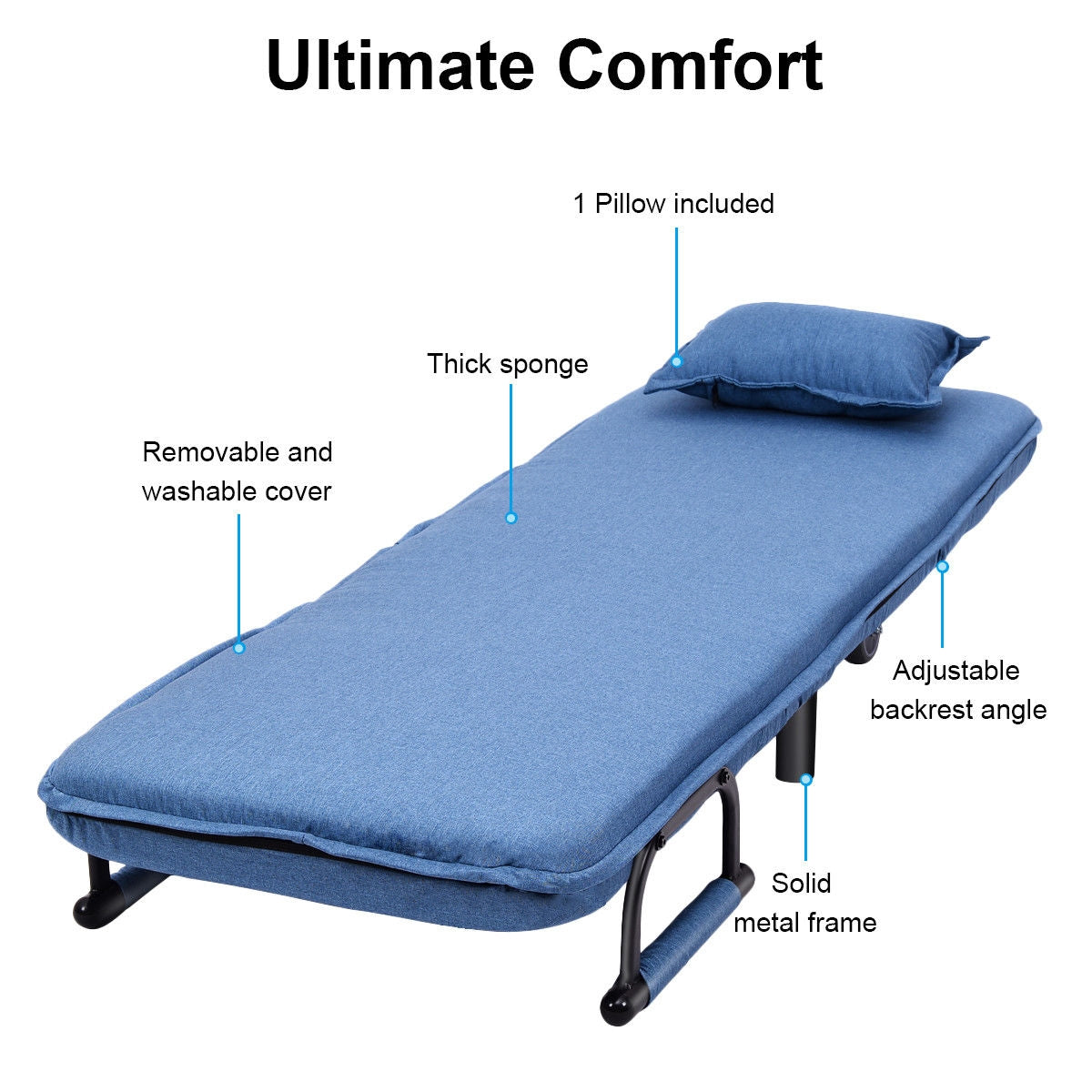 Convertible Folding Leisure Recliner Sofa Bed-Blue