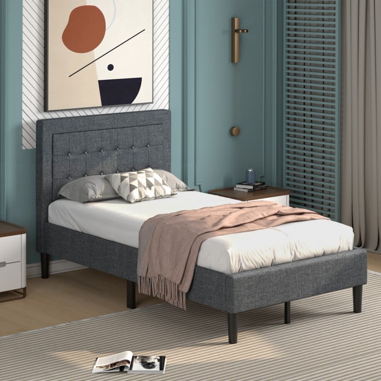 Twin Size Upholstered Bed Frame with Button Tufted Headboard