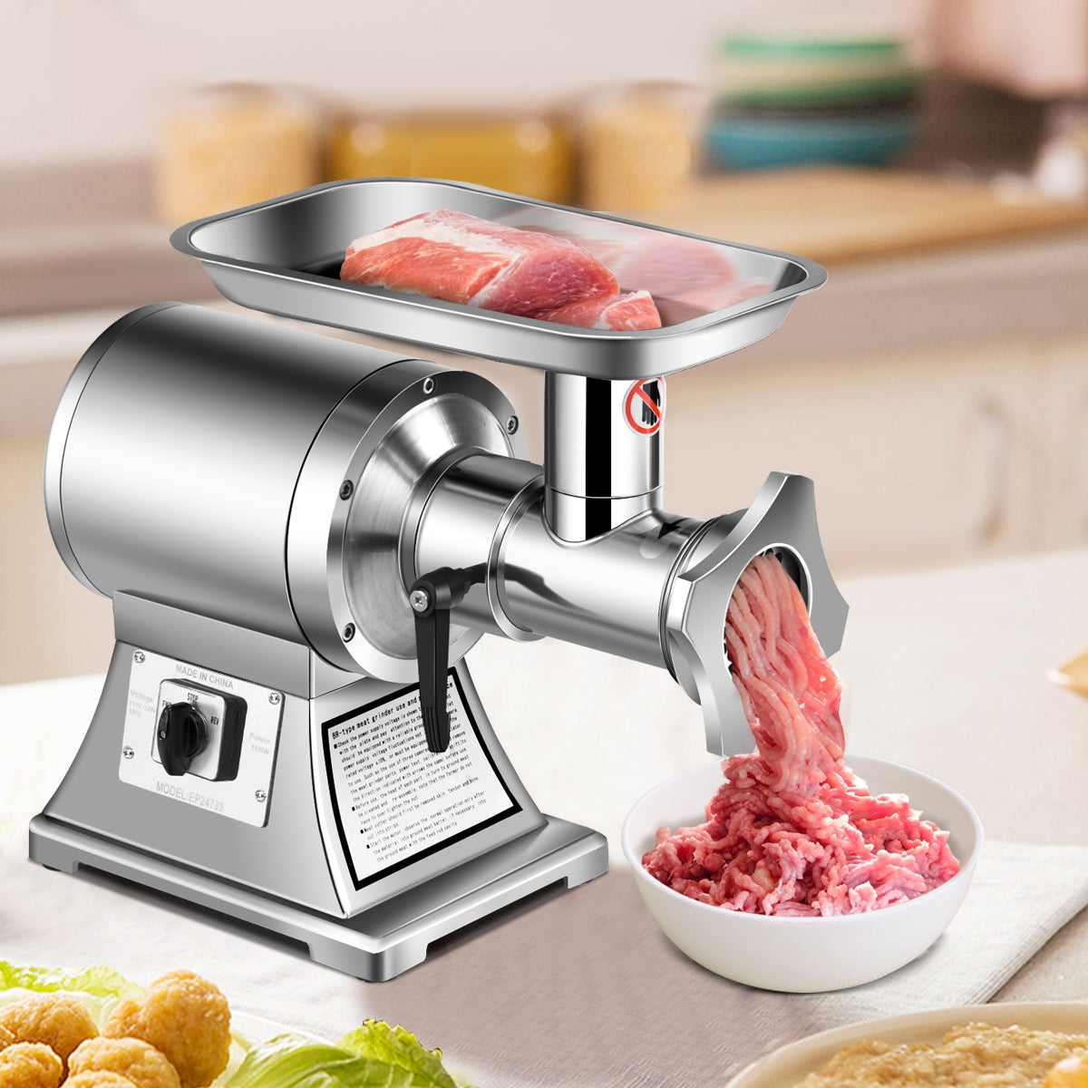 Heavy Duty 1.5HP 1100W 550LB/h Commercial Grade Meat Grinder 