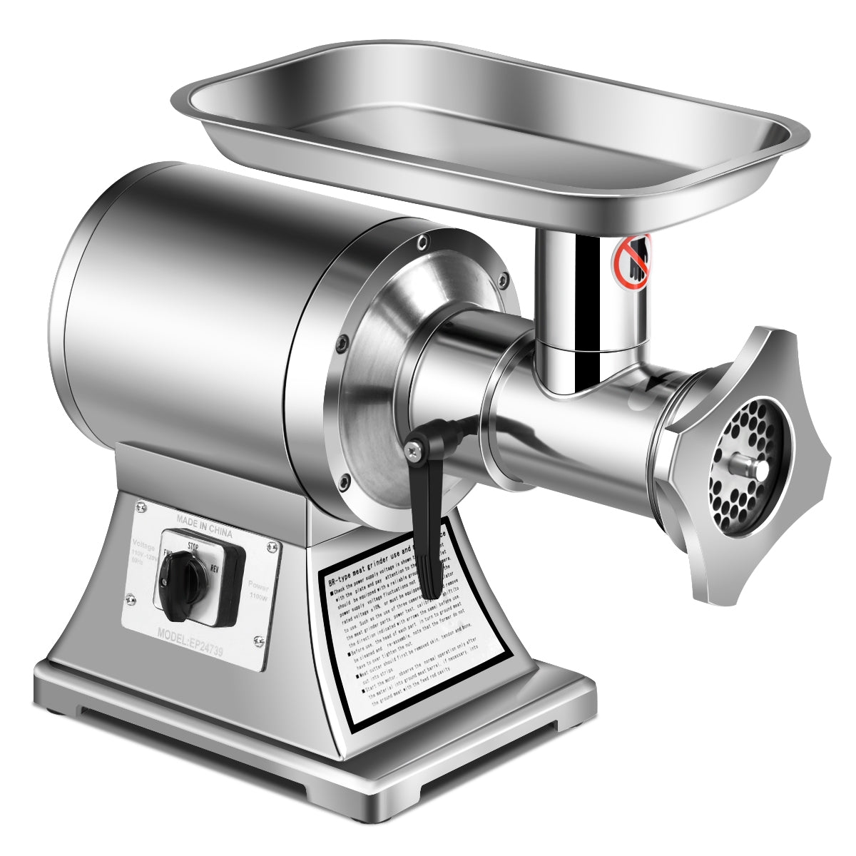 Heavy Duty 1.5HP 1100W 550LB/h Commercial Grade Meat Grinder 