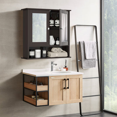 Bathroom Wall Mount Mirror Cabinet Organizer-BrownÂ 