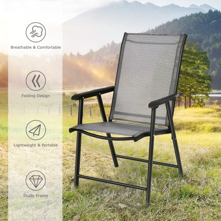 4-Pack Patio Folding Chairs Portable for Outdoor Camping-Gray