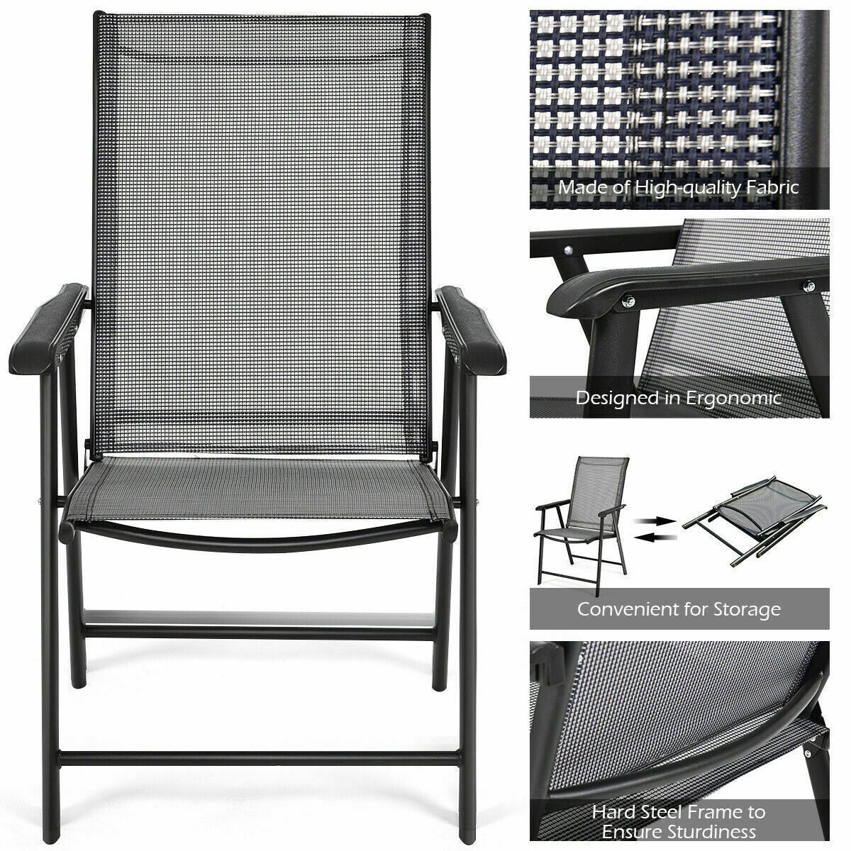 Set of 2 Outdoor Patio Folding Chairs-Gray