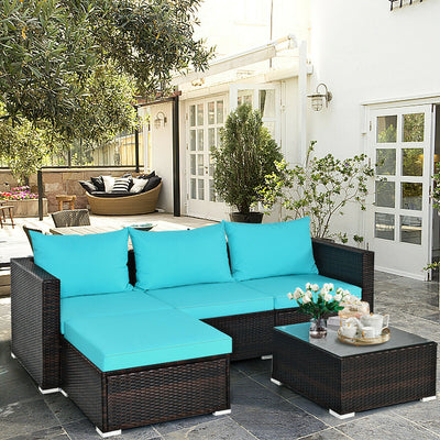 5 Pieces Patio Rattan Furniture Set with Coffee Table-TurquoiseÂ 