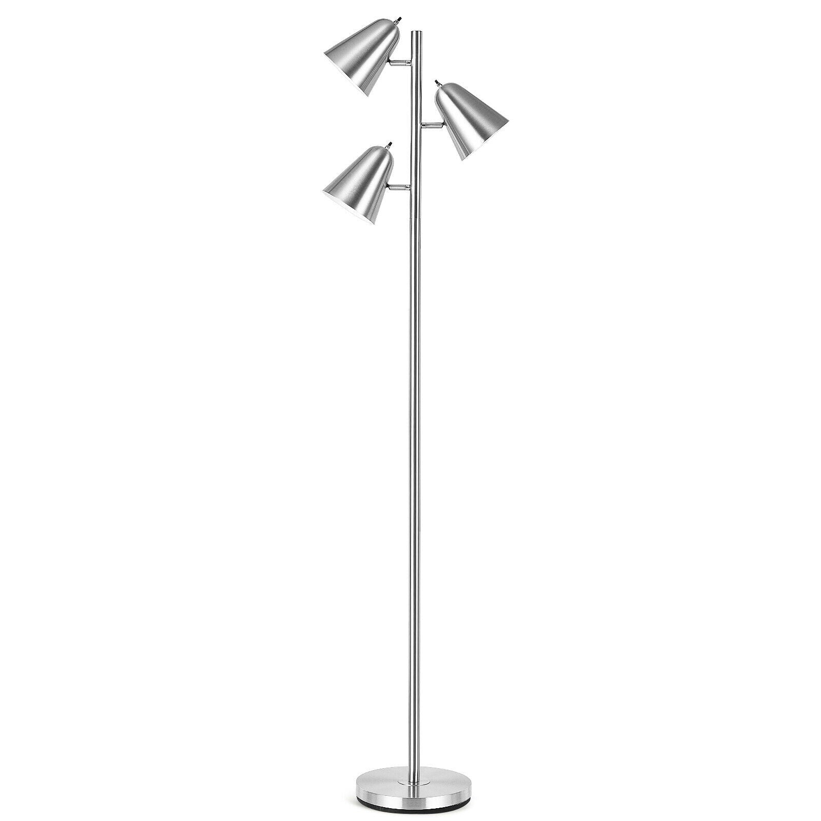 64 Inch 3-Light LED Floor Lamp Reading Light for Living Room Bedroom-Silver