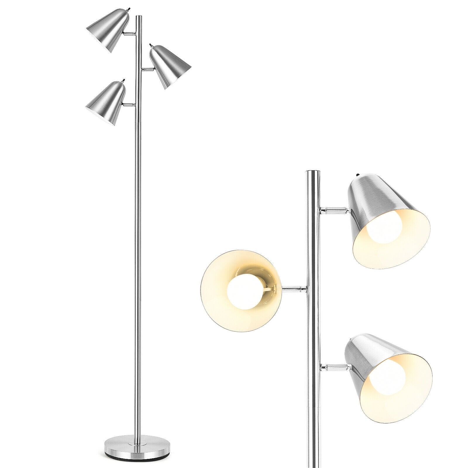 64 Inch 3-Light LED Floor Lamp Reading Light for Living Room Bedroom-Silver