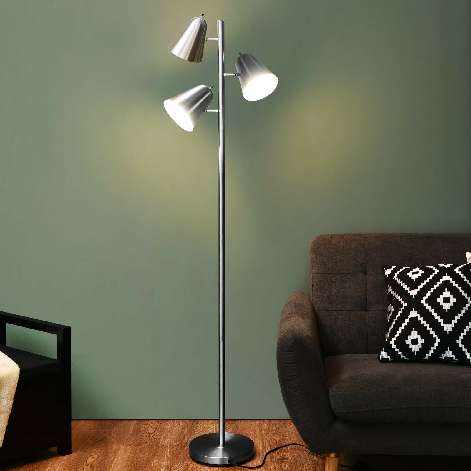 64 Inch 3-Light LED Floor Lamp Reading Light for Living Room Bedroom-Silver