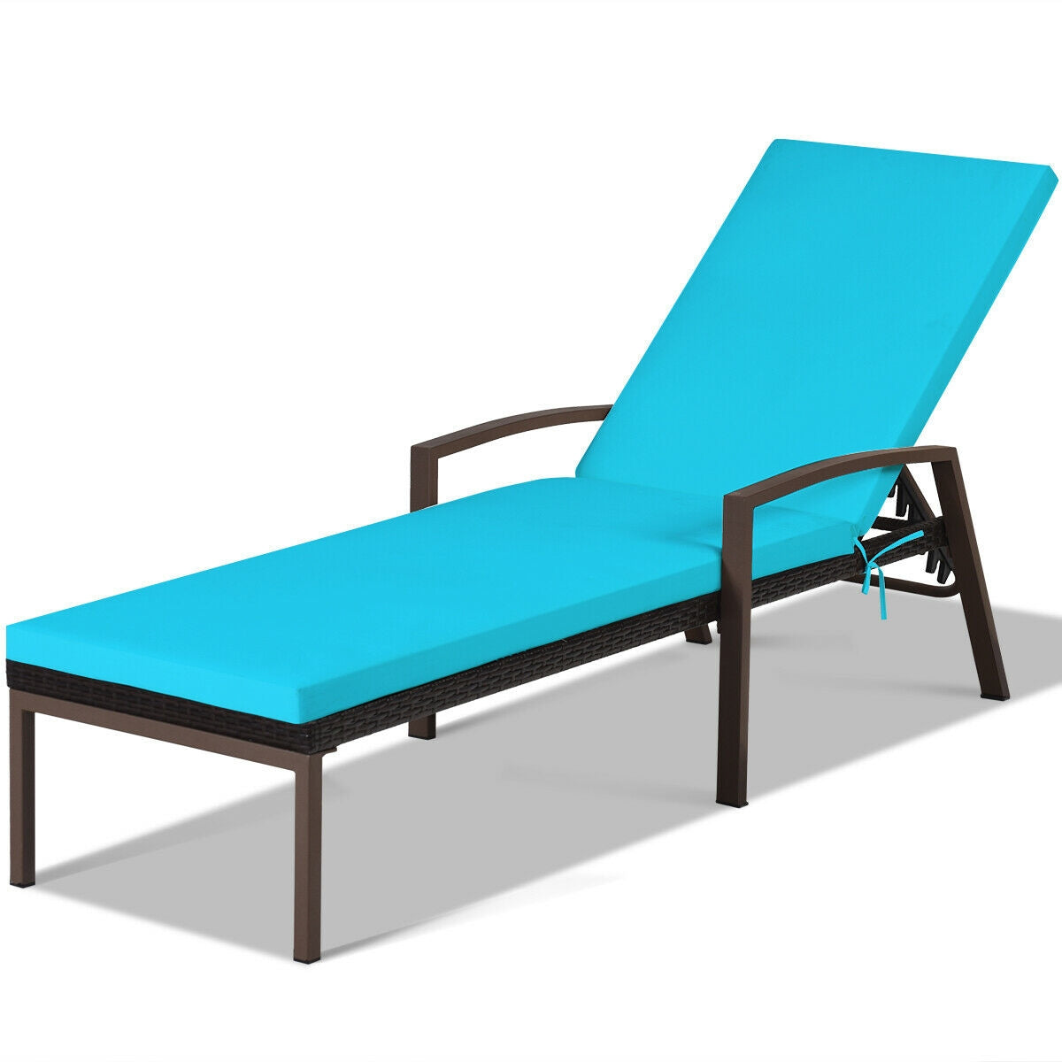 2 Pieces Patio Rattan Adjustable Back Lounge Chair with Armrest and Removable Cushions-Turquoise