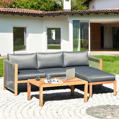 3 Piece Patio Acacia Sofa Set with Nylon ArmrestÂ 