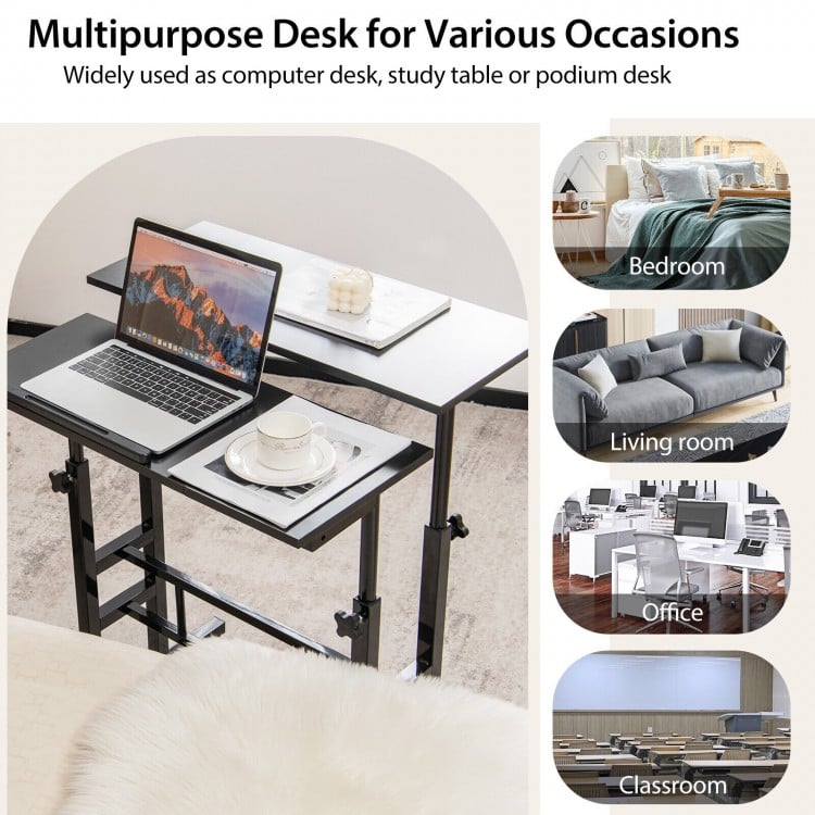 Mobile Stand-up Computer Desk Adjustable with 2 Tilting Desktops-Black