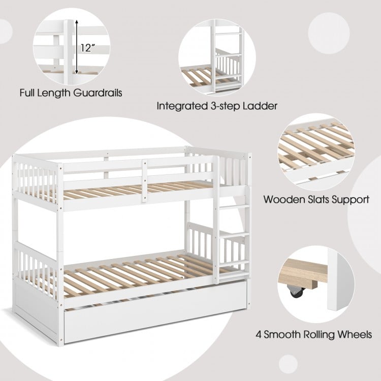 Twin Over Twin Bunk Bed with Pull-out Trundle and Ladder-White