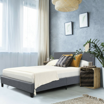 Upholstered Bed Frame Platform with Linen Headboard-Full Size 