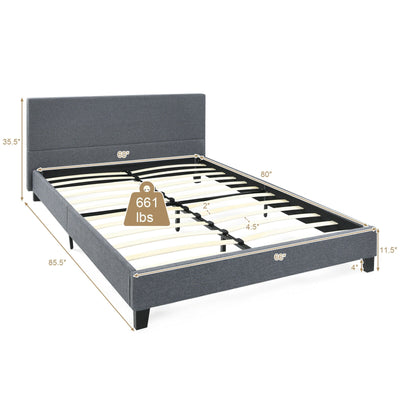 Upholstered Bed Frame Platform with Linen Headboard-Queen Size 
