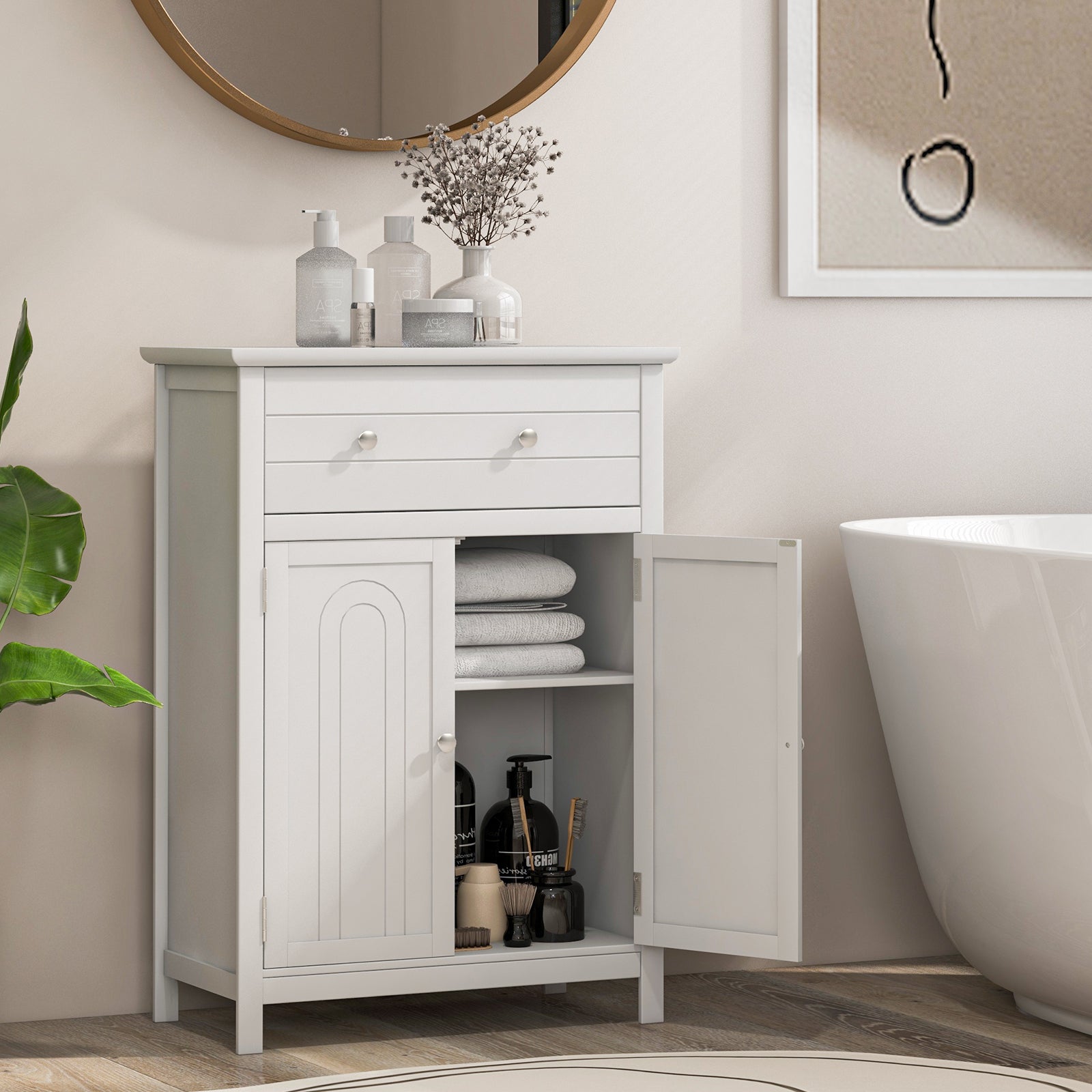 Free Standing Bathroom Storage Cabinet with Large DrawerÂ 