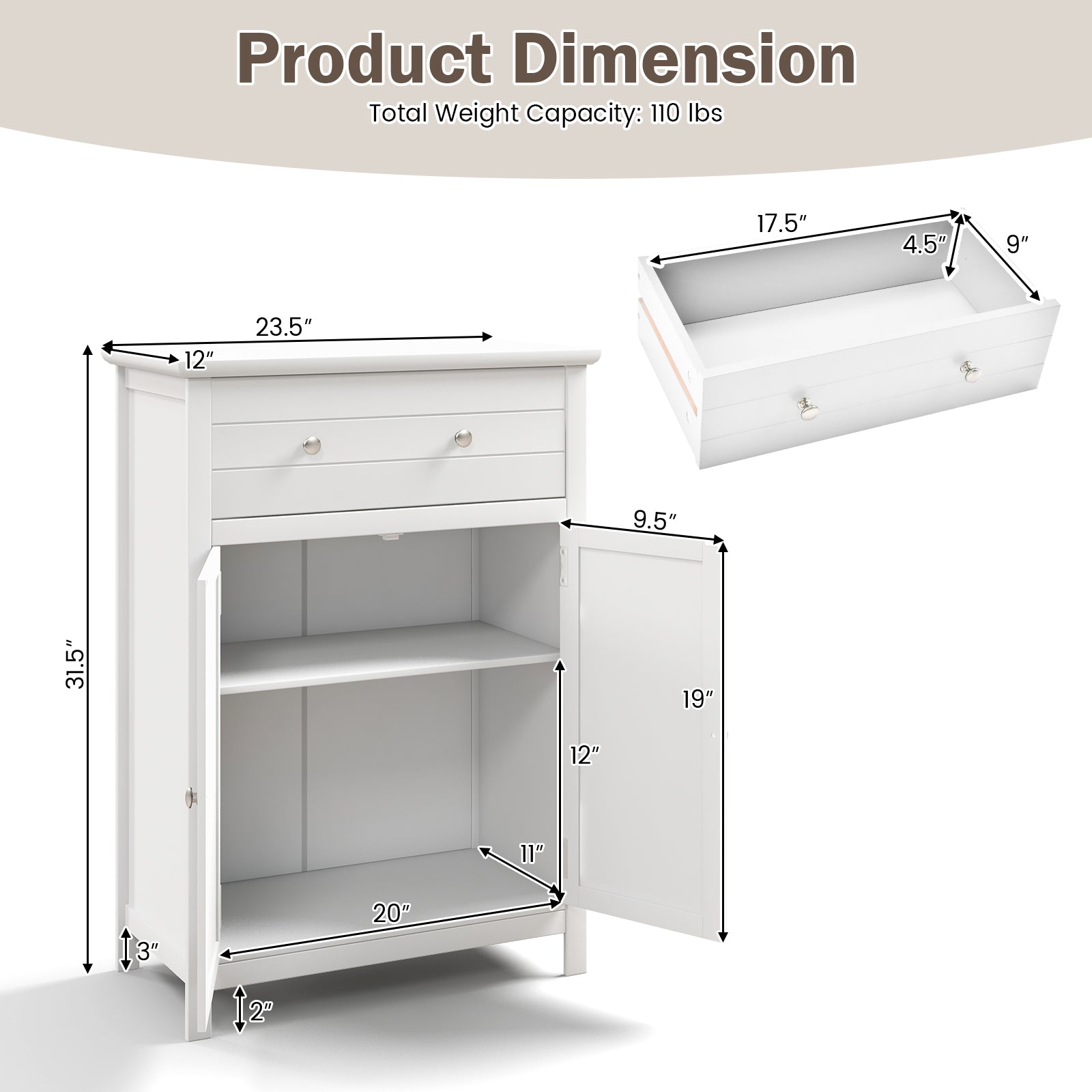 Free Standing Bathroom Storage Cabinet with Large DrawerÂ 