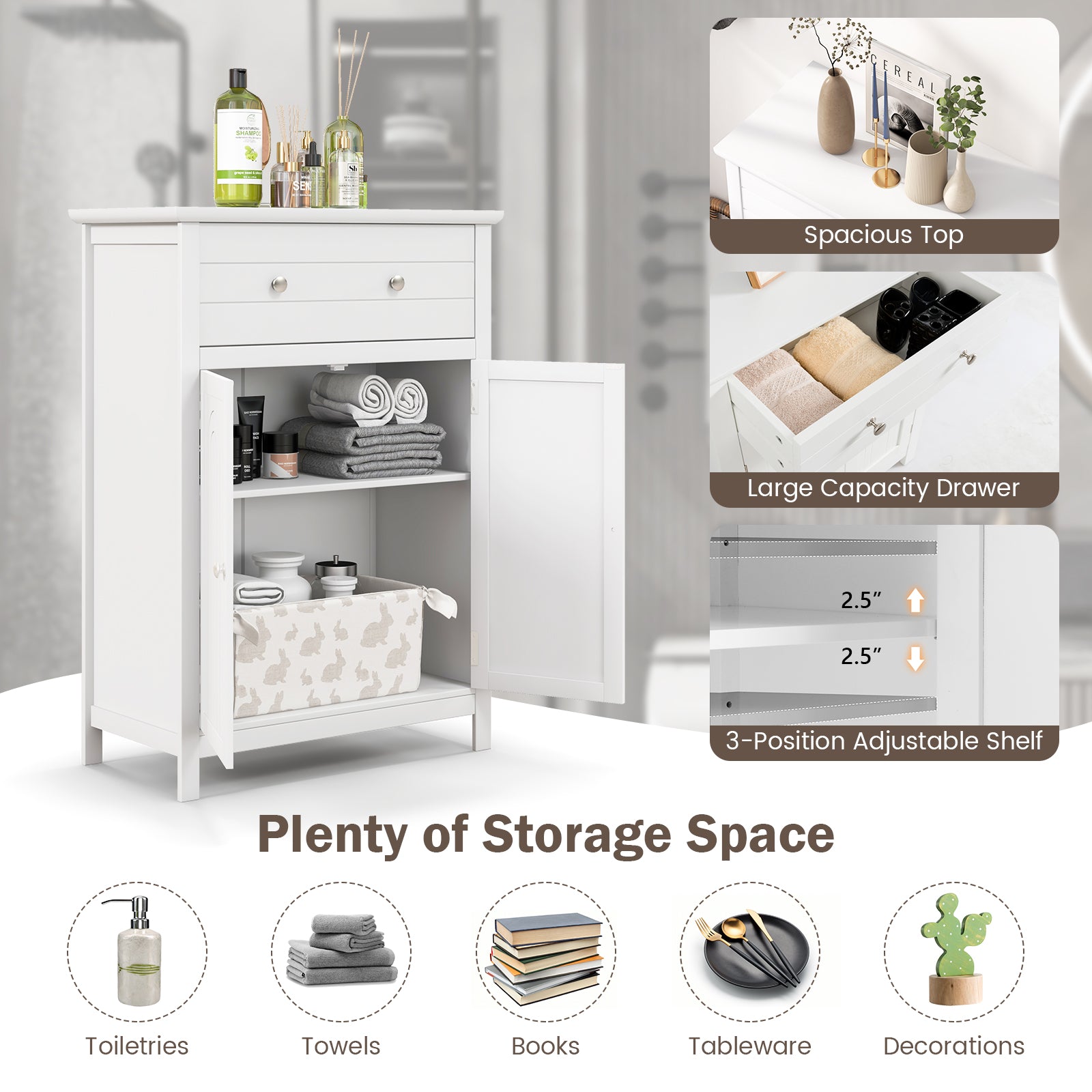 Free Standing Bathroom Storage Cabinet with Large DrawerÂ 