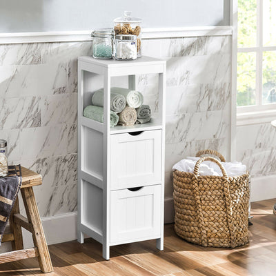 Wooden Bathroom Floor Cabinet with Removable Drawers-White 