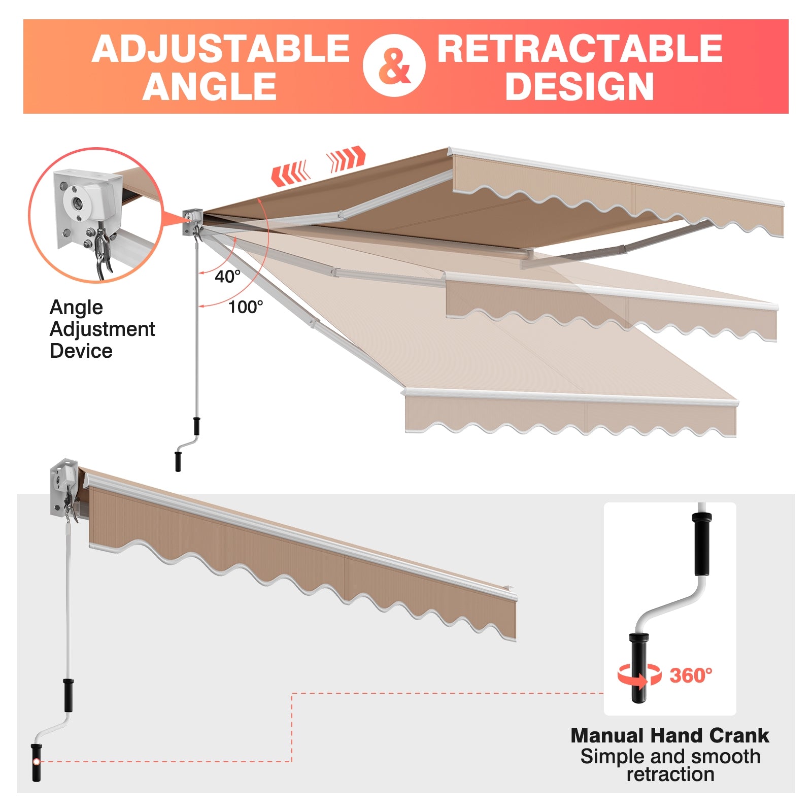 8FT × 6.5FT Retractable Aluminum Patio Sun Awning-Beige