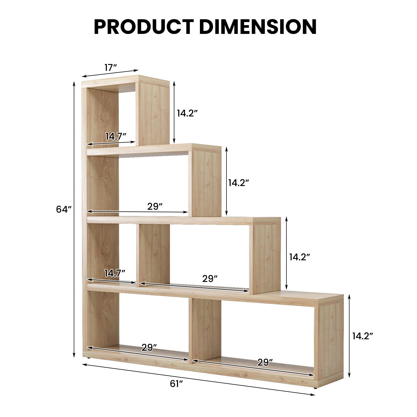 6 Cubes Ladder Shelf Corner Bookshelf Storage Bookcase-Natural