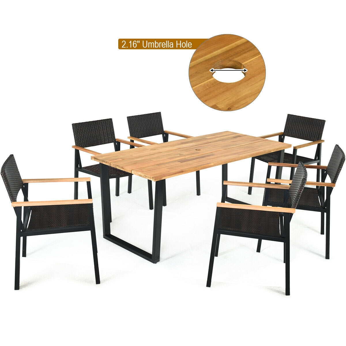 Patented 7 Pieces Outdoor Dining Set with Large Acacia Wood Table Top