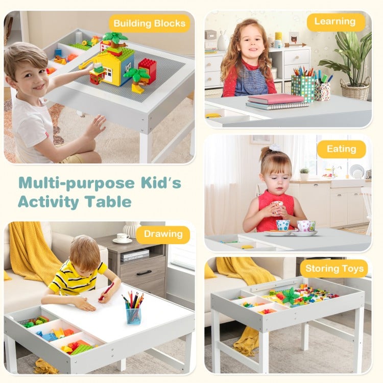 3 in 1 Wooden Kids Table with Storage and Double-Sided Tabletop-White