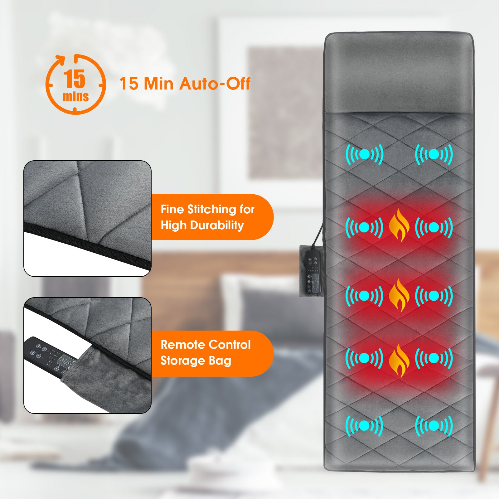 Foldable Mat Full Body Massager with 10 Vibration Motors and 3 Heating Pads