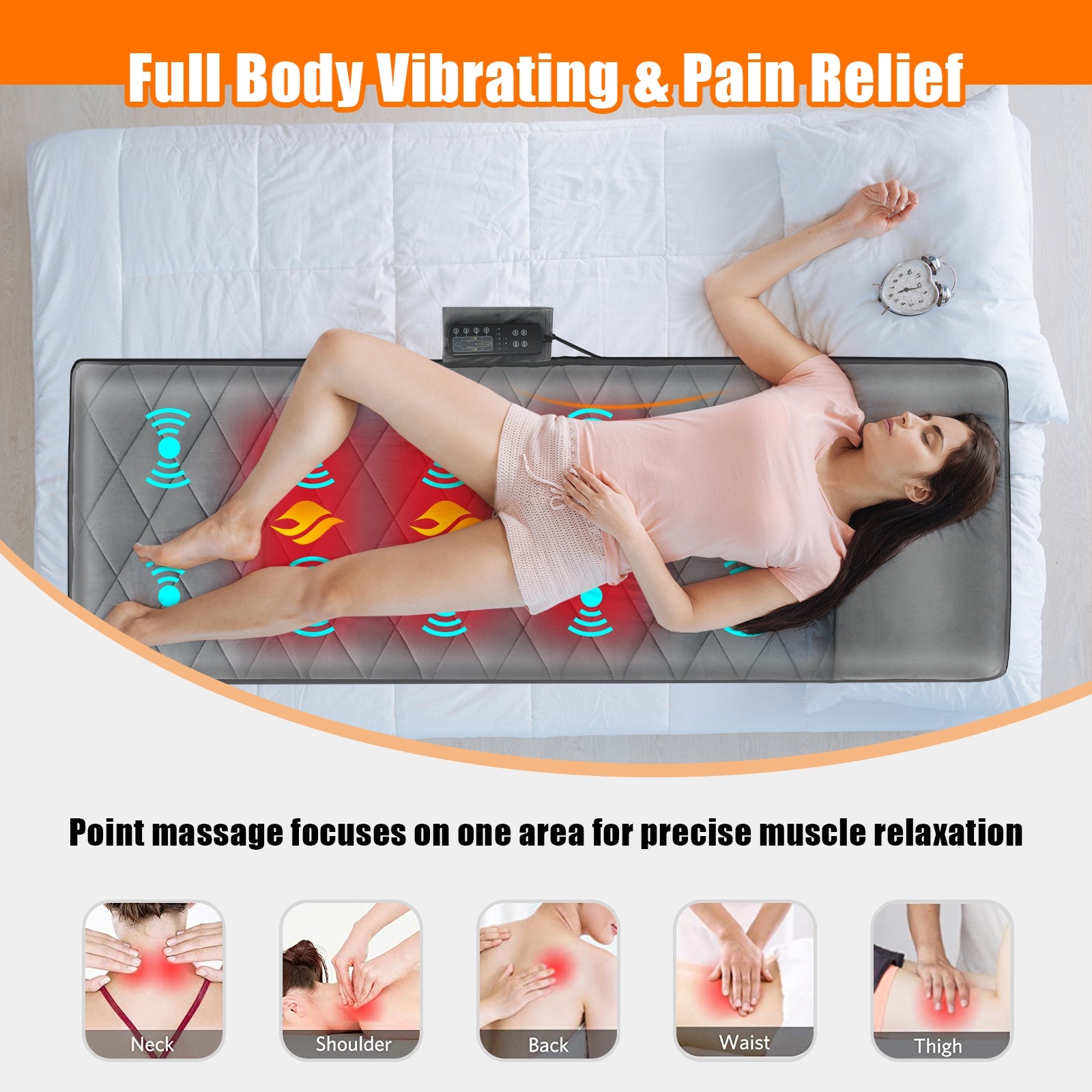 Foldable Mat Full Body Massager with 10 Vibration Motors and 3 Heating Pads