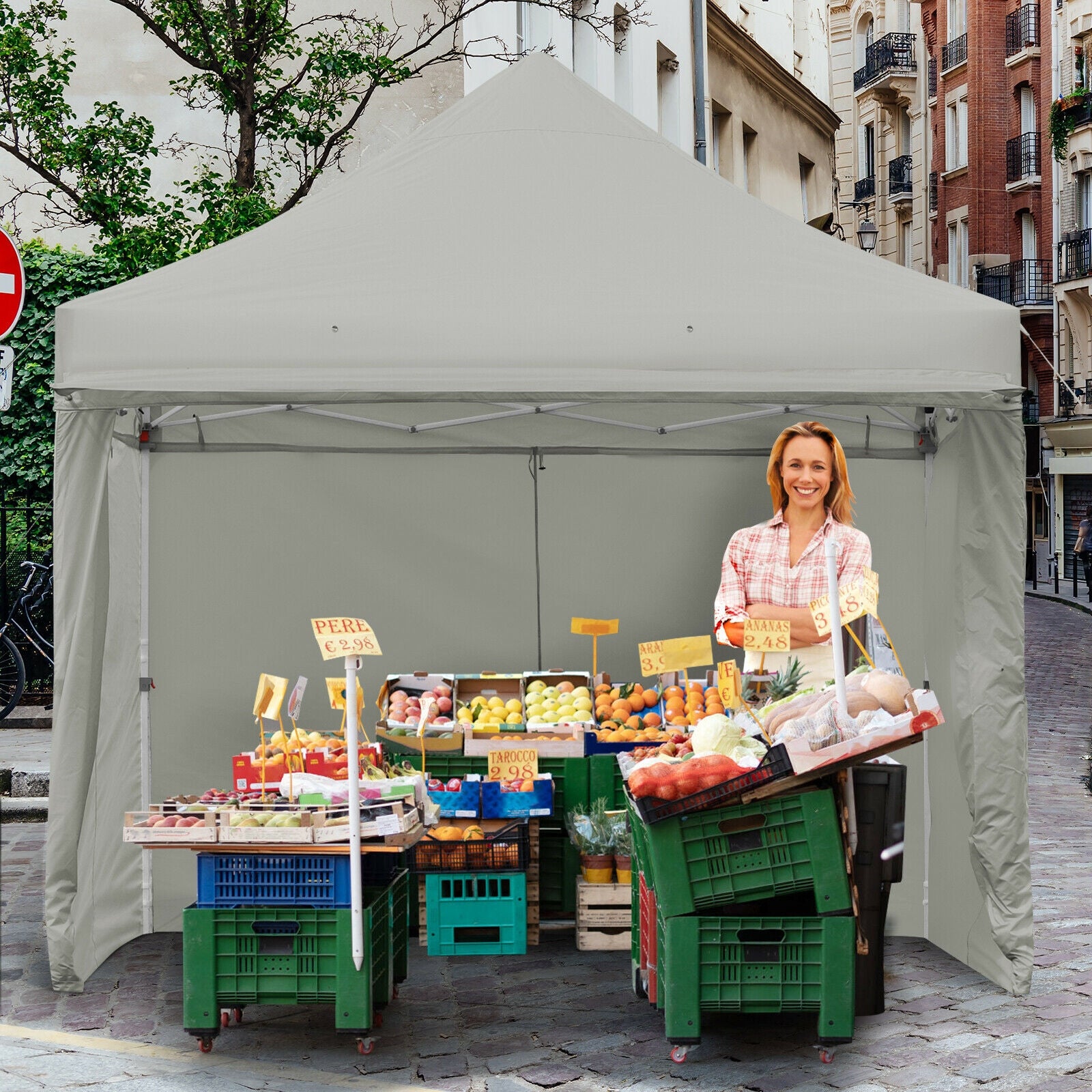 10 x 10 Feet Pop up Gazebo with 4 Height and Adjust Folding Awning-Gray