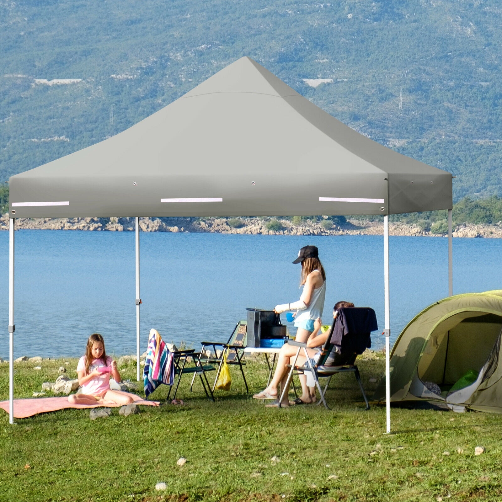 10 x 10 Feet Pop up Gazebo with 4 Height and Adjust Folding Awning-GrayÂ 