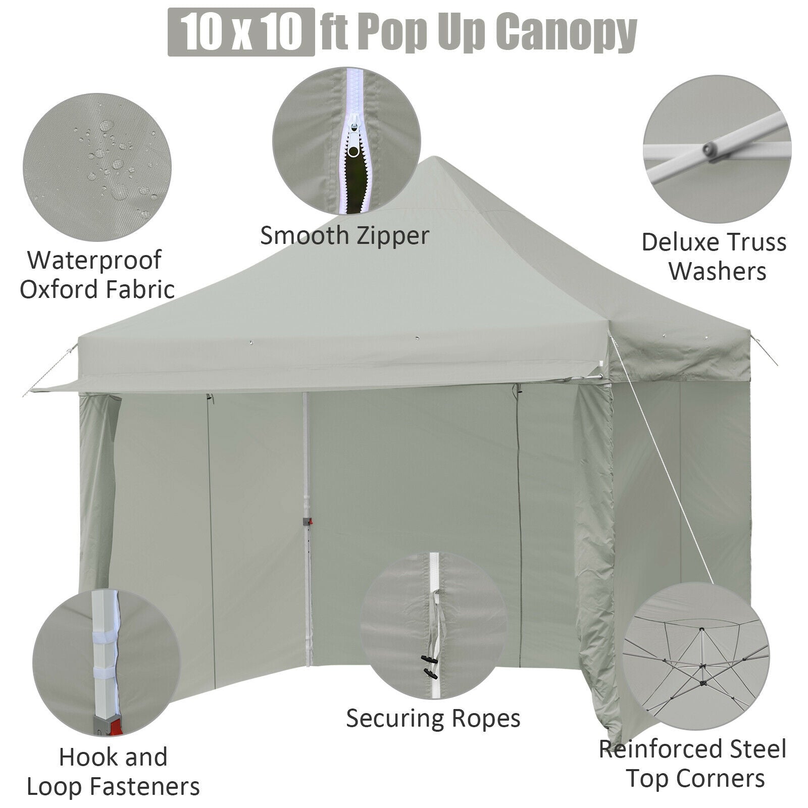 10 x 10 Feet Pop up Gazebo with 4 Height and Adjust Folding Awning-Gray