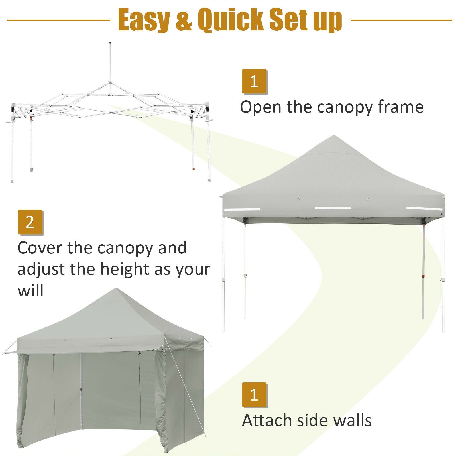 10 x 10 Feet Pop up Gazebo with 4 Height and Adjust Folding Awning-Gray