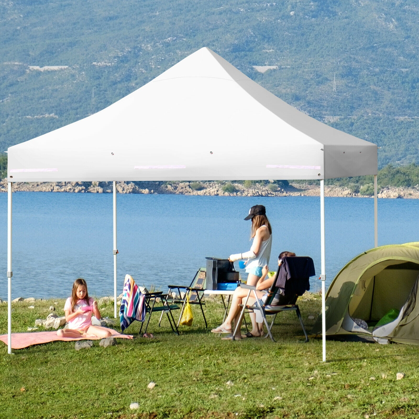 10 x 10 Feet Pop up Gazebo with 4 Height and Adjust Folding Awning-WhiteÂ 