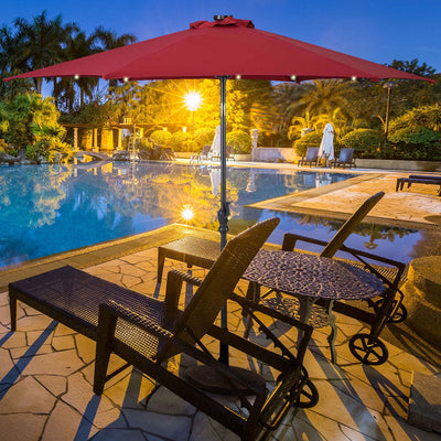 9' Solar LED Lighted Patio Market Umbrella Tilt Adjustment Crank Lift -Burgundy 