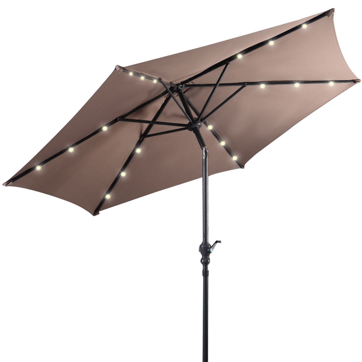 9' Solar LED Lighted Patio Market Umbrella Tilt Adjustment Crank Lift -Tan