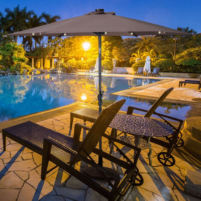 9' Solar LED Lighted Patio Market Umbrella Tilt Adjustment Crank Lift -Tan 