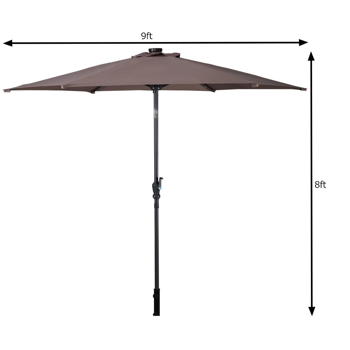 9' Solar LED Lighted Patio Market Umbrella Tilt Adjustment Crank Lift -Tan