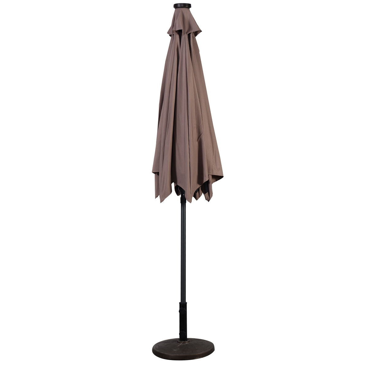 9' Solar LED Lighted Patio Market Umbrella Tilt Adjustment Crank Lift -Tan