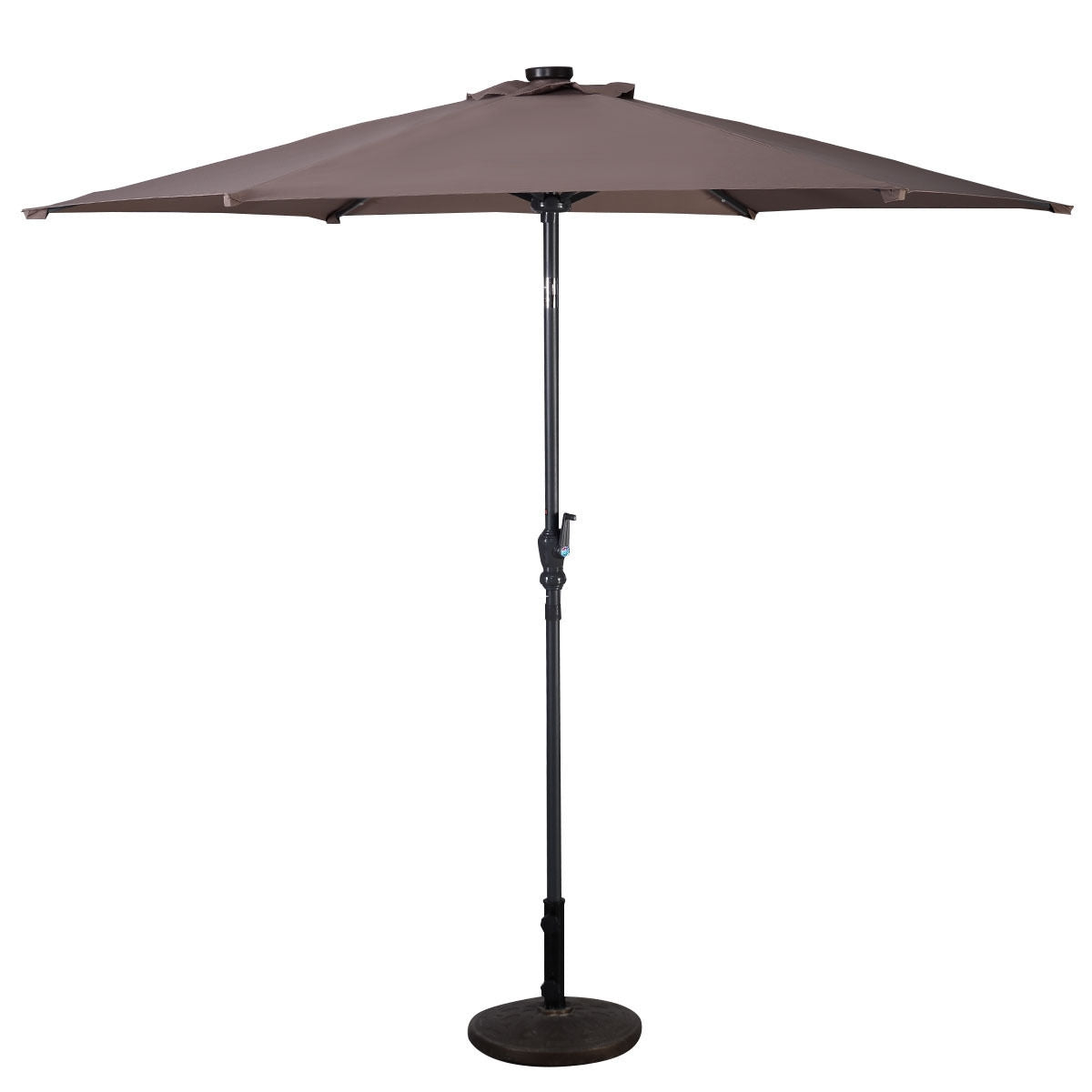 9' Solar LED Lighted Patio Market Umbrella Tilt Adjustment Crank Lift -Tan