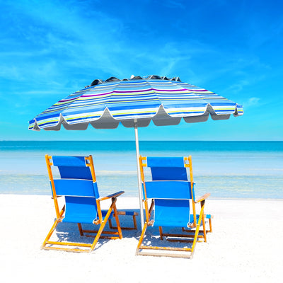 8FT Portable Beach Umbrella with Sand Anchor and Tilt Mechanism for Garden and Patio-Blue 
